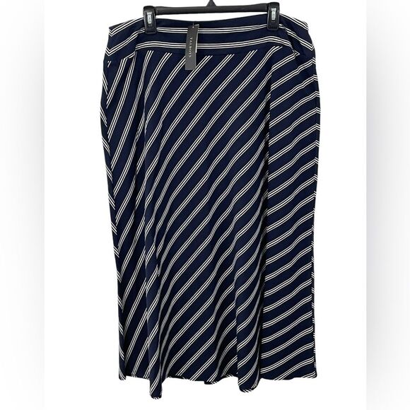 NWT Talbots Navy Blue White Striped Stretch Jersey Maxi Skirt Size 1XP Petite - Picture 2 of 6